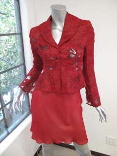   Tyler Couture Maroon/Mesh Floral Cut Out Jacket/Skirt Suit 4  