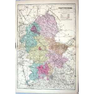  Bacon Antique Map C1884 Staffordshire England Stafford 