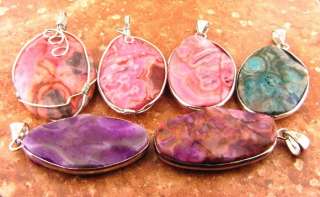 Lot of 6 Crazy Lace Agate and Brass Pendants  