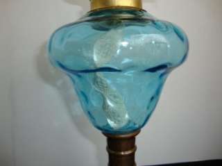 ANTIQUE BLUE COIN DOT & CLAM BROTH WHALE OIL LAMP  