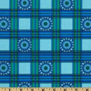  44 Wide Cranston Village Plaid Flowers Turquoise/Green Fabric 