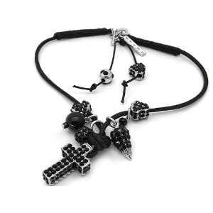  Otazu Jet Black Swarovski Crystal Cross Necklace on Lea Jewelry