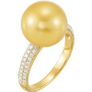  14K Yellow Gold Golden South Sea Pearl and Diamond Ring 