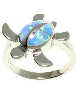 Sterling Silver Created Opal Turtle Ring  