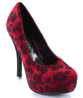 Faux Pony Hair Red LEOPARD Round Toe PUMP  