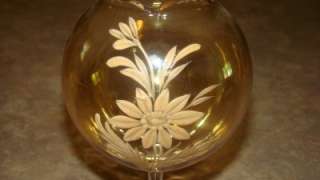 Vintage Art Glass Compote Style Vase Amber ~ Clear Stem  