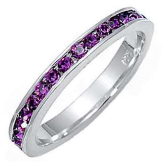 Stackable Purple Amethyst Ice CZ Eternity Band Ring s10  