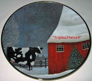   Herrero Cow Barn Winter Snow Folk Art BARNYARD CHRISTMAS Plate Bx+COA