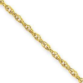 14K Gold or WG Polished Baby Rope Chain, Necklace, Bracelet w/ Spring 