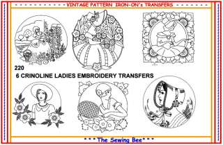 220   6 New Crinoline lady embroidery transfer patterns  