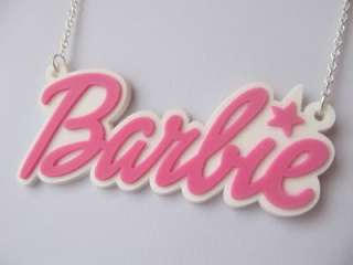Huge Barbie Logo Pink and White Star Necklace  