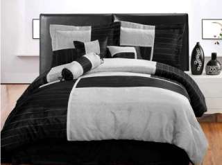 Bed in a Bag Metallic Black Silver Striped Comforter Set   Full ,Queen 