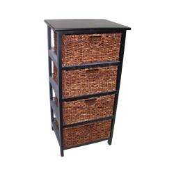 Compact Black Wood/ Maize 4 basket Storage Shelf  
