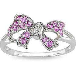 10k White Gold Pink Sapphire and Diamond Bow Ring  