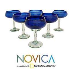 Set of 6 Deep Blue Margarita Glasses (Mexico)  