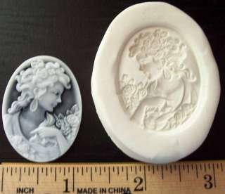 Victorian Lady w Roses Cameo Hard Polymer Clay Mold  