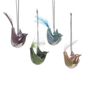  Pack of 8 Glass and Feather Mini Bird Christmas Ornaments 