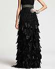   SUE WONG Strapless OSTRICH Feather Dress Sz 8 Black Beaded Long Gown