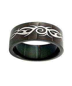 Black Stainless Steel Ring with Tribal Design (Case of 2)   