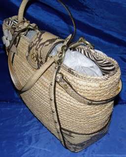NEW COACH Natural Straw Natalie BEACH BAG TOTE Python Purse Handbag 