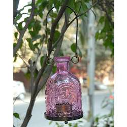 Glass and Brass Purple Hanging Lantern (India)  