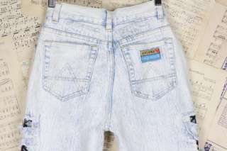 Vtg 80s Acid Wash Ice Denim Lace Cutout Jeans XS/S  