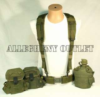 Military LG PISTOL BELT Canteen Pouch SET w/Suspenders  