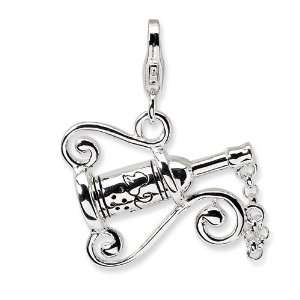 New Amore La Vita Sterling Silver 3D Wine Bottle Charm with Lobster 