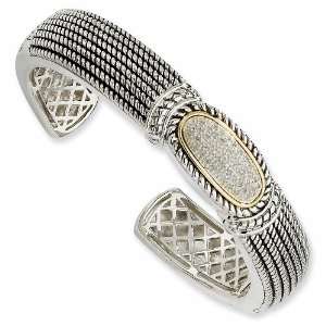  Sterling Silver and 14k 1/4ct Diamond Cuff Bracelet 