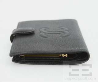 Chanel Black Caviar Leather Logo Snap Checkbook Wallet  