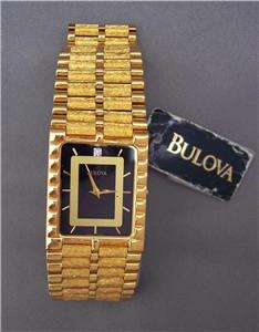 Mens BULOVA Gold Tone Diamond Accented Black Dial Watch 92M51  