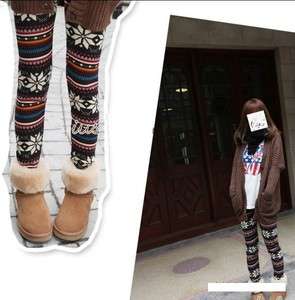 New Xmas Korea Fashion Snowflake Pattern National Style Leggins Pants 