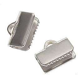 Silverplated Ribbon Pinch 10 mm Crimps Cord Ends (40)  
