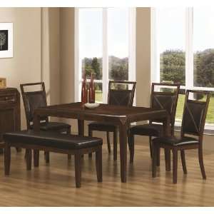  6pc Dining Set with Upholstered Chairs and Bench in Dark 