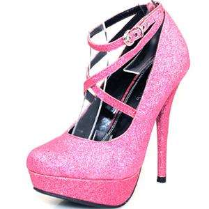   Glitter Strappy Bridal Platform MaryJane Glam 2 High Heel Pump Shoes