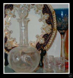 Antique Carved Italian Art Glass Cordial Decanter Set  