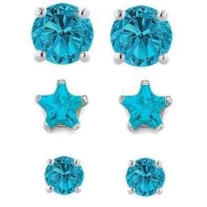 Blue Zircon (December)   Cubic Zirconia CZ Stud Earrings Gift Set 
