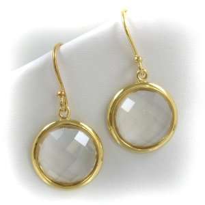 Elegant Silver, Gold Tone, Earrings With Amazing Faceted Quartz Stones