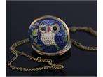 Lovely Large Blue Owl Pattern Necklace Quartz Pocket Watch N216  