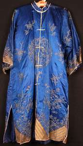 RARE ANTIQUE CHINESE OLD IMPERIAL BLUE SILK COURT ROBE HAND EMBROIDERY 