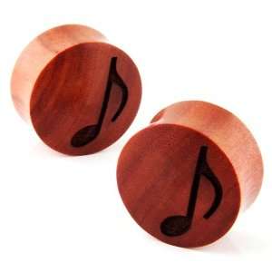  Wood Ear Plug with Music Note Design   3/4 Jewelry