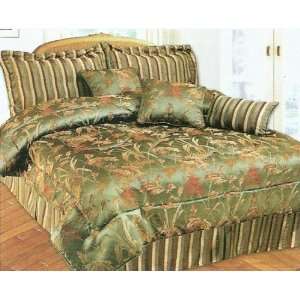  7pcs King Green Jacquard Comforter Bed in a Bag Set
