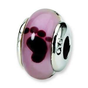 Sterling Silver Reflections Kids Pink Foot Hand blown Glass Bead (3 