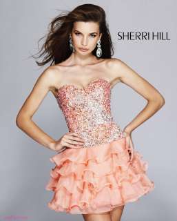 Sherri Hill 8422 Strapless Ruffled Short Dress Peach Prom 0 2 4 6 8 10 