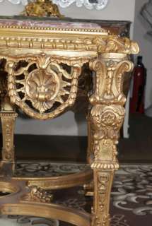 French Rococo Gilt Console Hall Table Marble Top  