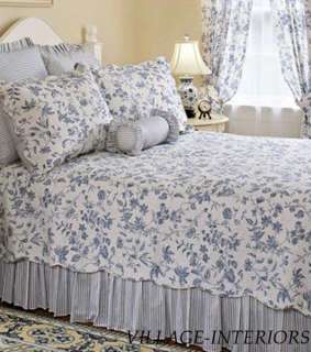 BRIGHTON FRENCH COUNTRY BLUE & WHITE TOILE CAL / KING QUILT SET  100% 