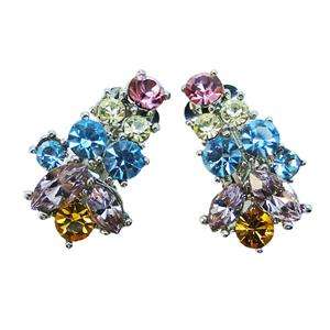 Flower Drop Necklace Earring Multi Swarovski Crystal Floral Jewelry 