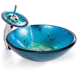 Kraus Irruption Blue Glass Vessel Sink/ Waterfall Faucet   
