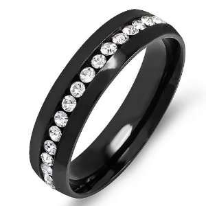 Stainless Steel 6 MM Black Plated Eternity Band White Cubic Zirconia 