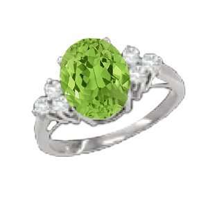  1.38 Ct Oval Green Peridot Diamond Sterling Silver Ring 